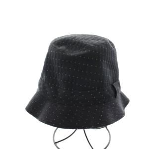 バケットハット サファリハット 帽子 ドット柄 麻 リネン 59 黒 ブラック 白 ホワイト /YT OH