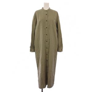 シャツワンピース 長袖 ロング バンドカラー M カーキ 153-55221 /BM
