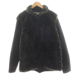 19AW レオパードプリントエコファーブルゾン ジャケット 切替 コーデュロイ 2 カーキ 黒 ブラック