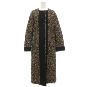 ノーカラーキルティングコート 中綿 ロング レオパード柄 ヒョウ柄 ラメ 38 ベージュ 黒 ブラック