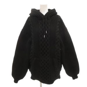 24AW ボリュームケーブルニット パーカー フード プルオーバー 長袖 M 黒 ブラック GMM-24180