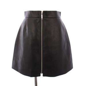 台形スカート ミニ フェイクレザー ジップアップ M 黒 SL163030728 /KH