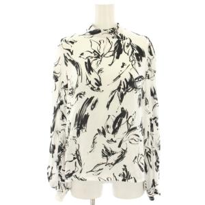 バックリボンブラウス シャツ 長袖 総柄 F 白 ホワイト 黒 ブラック 311104 /HN