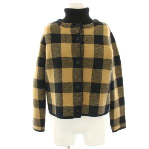ブロックチェックアンサンブルニット カーディガン 長袖 ノースリーブ タートルネック ショート丈 F 茶