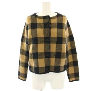 CHERIE ブロックチェックアンサンブルニット カーディガン 長袖 ノースリーブ タートルネック ショート丈 F 茶
