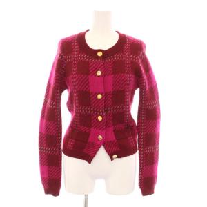 ニット カーディガン チェック 長袖 ウール F ピンク ボルドー SHE-V014 /YM