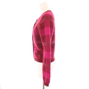 CHERIE ニット カーディガン チェック 長袖 ウール F ピンク ボルドー SHE-V014 /YM