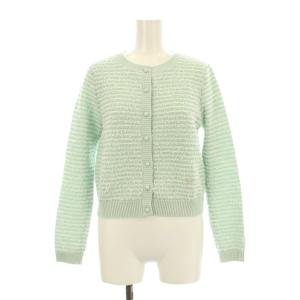 ニットカーディガン 長袖 クルーネック ボーダー柄 ラメ糸 36 ミントグリーン 白 ホワイト 5512200