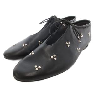 ディープカットスタッズフラット パンプス バレエシューズ フェイクレザー 24cm 黒 ブラック /JS
