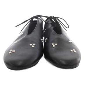 Le Talon ディープカットスタッズフラット パンプス バレエシューズ フェイクレザー 24cm 黒 ブラック /JS