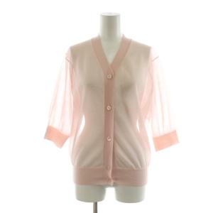 Cardigan カーディガン シアー 半袖 麻 リネン シースルー Vネック F ピンク 1528-199-0395