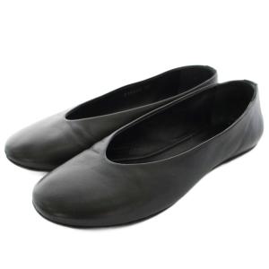 パンプス ラウンドトゥ フラット レザー 37 黒 ブラック B09220 /HN