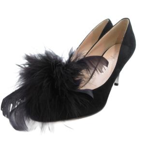 パンプス スエード コサージュ ファー装飾 23.5cm 黒 ブラック /JS
