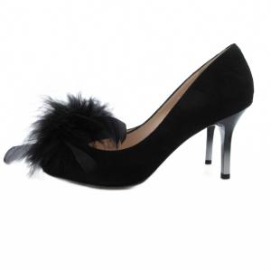 GINZA Kanematsu パンプス スエード コサージュ ファー装飾 23.5cm 黒 ブラック /JS