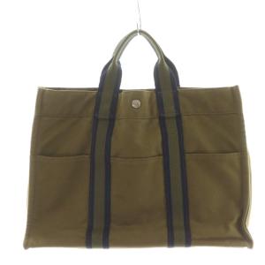 HERMES フールトゥ MM トートバッグ ハンドバッグ キャンバス カーキ /AN6 OH