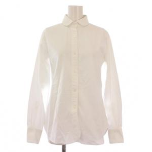 シャツ ブラウス 長袖 ラウンドカラー 丸襟 ロゴ 刺繍 ワンポイント M 白 ホワイト /BB