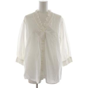 24AW Vネックスタンドフリル5分袖ブラウス シャツ 白 24051912302030 /RR