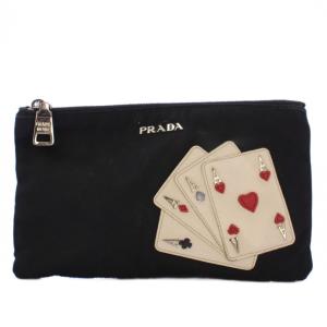 ポーチ トランプ柄 ナイロン サフィアーノレザー ブラック /KH OH