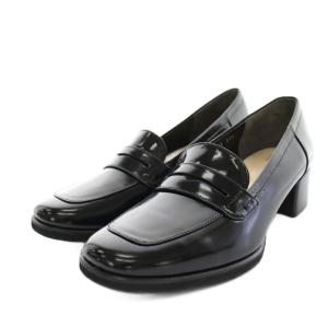 イデア idea ヒールアップペニーローファー コインローファー パンプス エナメル 23.5cm 黒