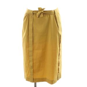 タイトスカート ひざ丈 コットン リボン付き 42 黄 イエロー /AN46