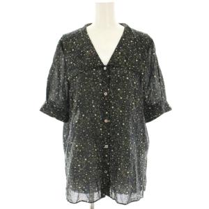 23SS ワイドカラーシャツ ブラウス 半袖 総柄 黒 ブラック 23050370041020 /HN