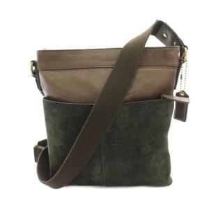 ショルダーバッグ レザー スエード ロゴチャーム 茶 ブラウン カーキ F1376 /YT D