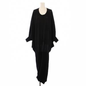 タイトワンピース ニット マキシ ロング 長袖 Uネック ストレッチ 無地 ウール M 黒 ブラック /BB