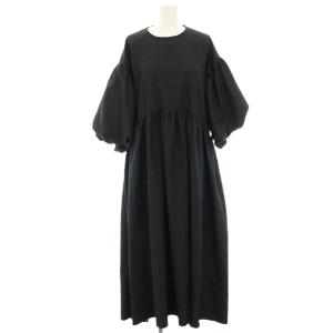 EFOLE ワンピース マキシ ロング 半袖 パフスリーブ バックオープン F 黒 ブラック 681-25-20003-23