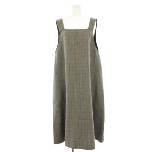 ウールシルクブロックトゥースジャンパースカート ワンピース ミモレ ロング グレンチェック 34 グレー