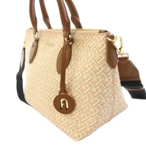 FURLA 2WAY ハンドバッグ ショルダーバッグ ロゴチャーム ベージュ 茶 ブラウン /BB
