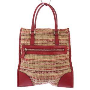 PRADA ハンドバッグ 三角ロゴ ニット レザー 切替 赤 /TK OH
