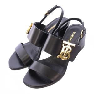 TBロゴ ストラップサンダル チャンキーヒール 36 ブラック ゴールドカラー