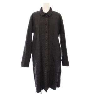 ステンカラーコート アウター ロング丈 薄手 刺繍 ナイロン 2 黒 ブラック タグ付き /BB