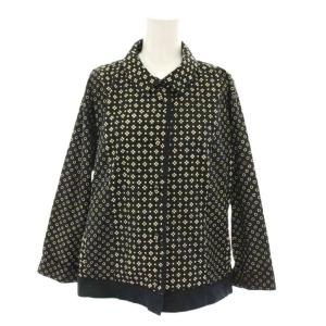 イッセイミヤケ シャツジャケット ブラウス 長袖 総柄 2 黒 ブラック 白 ホワイト HA94FJ620