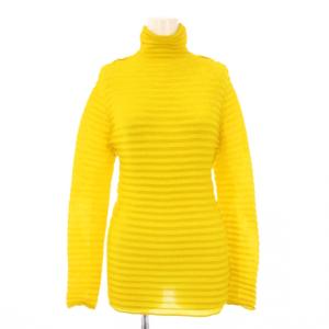 カットソー 長袖 ハイネック プリーツ ストレッチ 2 黄色 イエロー /BB