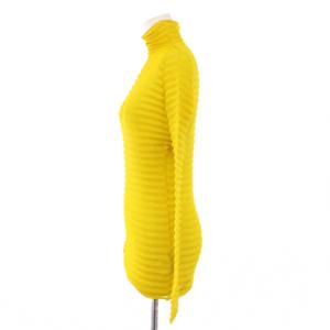 ISSEY MIYAKE カットソー 長袖 ハイネック プリーツ ストレッチ 2 黄色 イエロー /BB