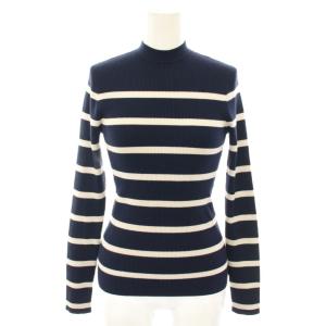 ニット セーター カットソー 長袖 ボーダー柄 リブ編み S 紺 ネイビー 白 ホワイト 211541115001
