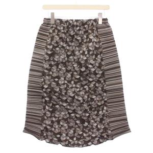 3Dプリーツロングスカート ストレッチ 2 グレー ブラウン