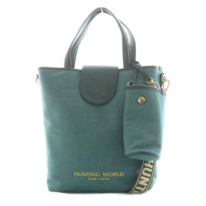 トートバッグ ハンドバッグ ショルダーバッグ ロゴ キャンバス レザー 緑 グリーン /AN26