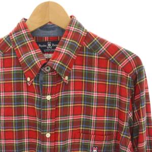 Psycho Bunny ボタンダウンシャツ カジュアルシャツ チェック 刺繍 長袖 XL 赤 レッド /HN