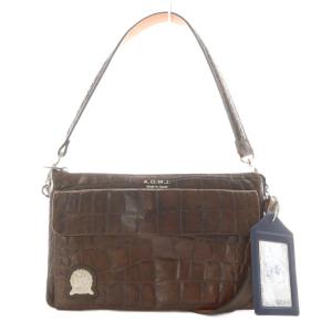 ショルダーバッグ ハンドバッグ 2way クロコ型押し レザー 茶 ブラウン /AN3