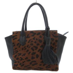 ハンドバッグ ヒョウ柄 ハラコ レザー 茶 ブラウン 黒 ブラック /JS