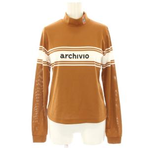長袖プルオーバー カットソー Tシャツ ゴルフウェア ハイネック ロゴプリント 38 茶 ブラウン A319815