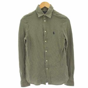 KNIT DRESS SHIRT シャツ ブラウス 長袖 ストライプ スモールポニー S カーキ 白 ホワイト