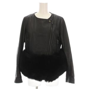 ノーカラージャケット ラムレザー 革ジャン ジップアップ フォックスファー アウター 36 黒 3730