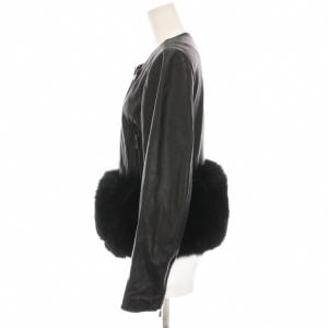 Diagram GRACE CONTINENTAL ノーカラージャケット ラムレザー 革ジャン ジップアップ フォックスファー アウター 36 黒 3730