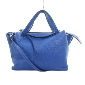 2WAY ハンドバッグ ショルダー レザー 青 ブルー /JS