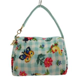 ミニハンドバッグ 花柄 チェック パイル地 ライトブルー /JS