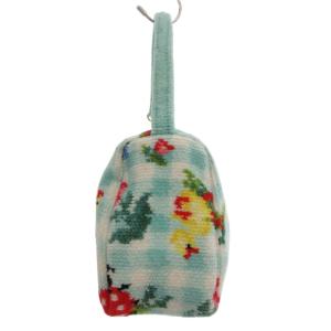 FEILER ミニハンドバッグ 花柄 チェック パイル地 ライトブルー /JS