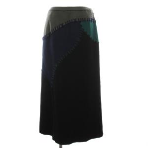 ニットスカート ロング パッチワーク 9 カーキ 紺 黒 1237300-99 /YM